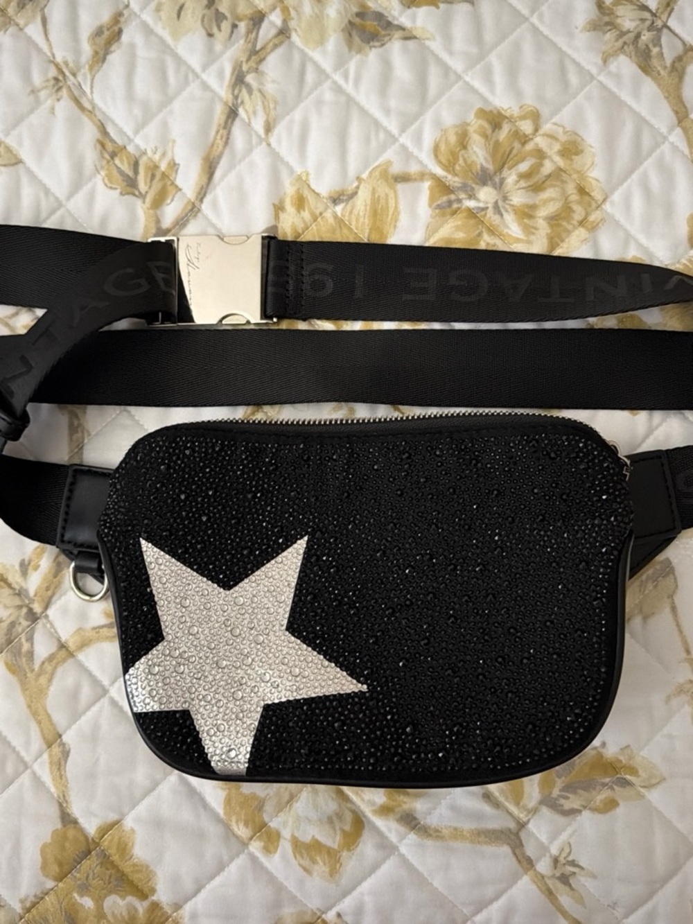 Vintage Havana Black Mini Crossbody Belt Bag with Silver Star#BlacknSilver